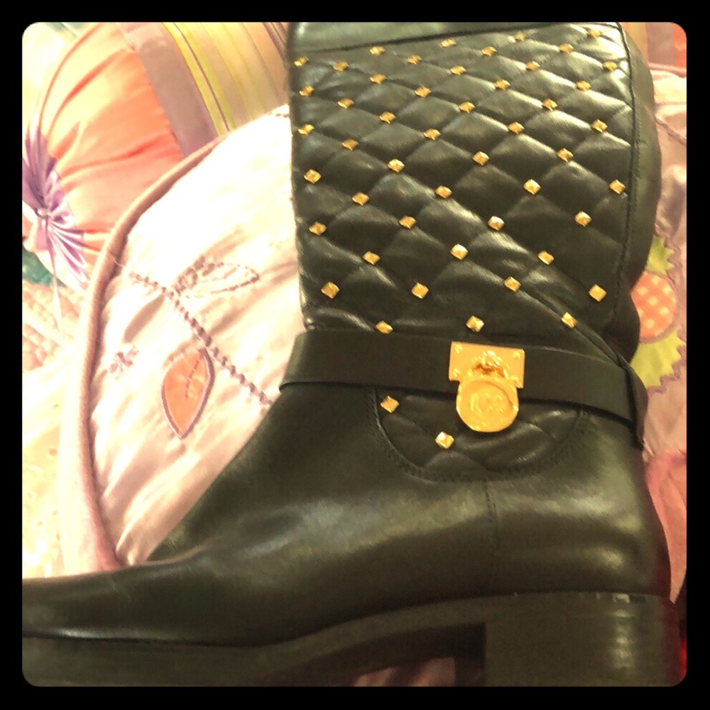 Micheal Kors Black Studded Leather Boots. Size 6
